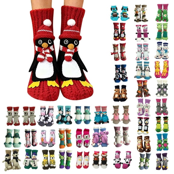 CYBIBO New 3D Knit Animal Socks, Cute Handmade Crocheted Animals 3D Design Sock, Christmas Gifts, Winter Warm Socks for Women Men(Santa reindeer)