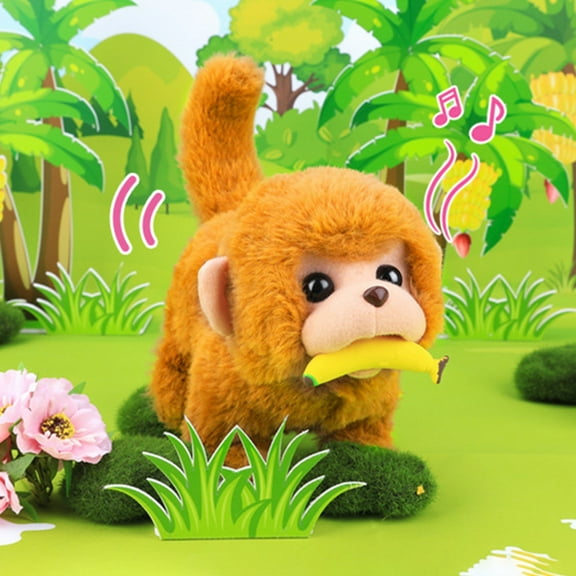 CYBIBO Plush Toys, Baby Stuffed Animals, Electric Stuffed Monkey Walking Wagging Tail, Squeaking Interactive Toys, Montessori Toys for Children’s Day and for Birthday Gifts Monkey