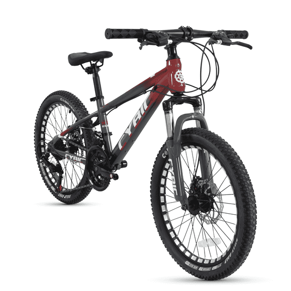 CYBIC 20" Mountain Bikes Iron Bicycle, Disc Brakes, 21 Speed, Grey Red