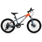 Cybic 20 inch Kids Mountain Bike for Boys & Girls, 7-Speed MTB Bicycle with Front Suspension, Dual Disc Brakes & Twist Shifter, Orange Blue