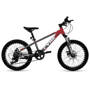 Cybic 20 inch Kids Mountain Bike for Boys & Girls, 7-Speed MTB Bicycle with Front Suspension, Dual Disc Brakes & Twist Shifter, Gray Red
