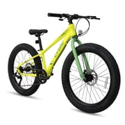CYBIC 24 inch Fat Tire Mountain Bike for Teens, Boys & Girls, 7-Speed All-Terrain Bicycle with Dual Disc Brakes, Yellow Green