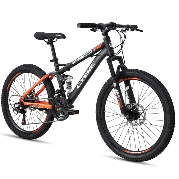 Cybic 24 inch Youth Mountain Bike for Boys Girls Teens, 21-Speed Shimano Full Suspension MTB Bicycle, High Carbon Steel Frame & Dual Disc Brakes