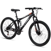 CYBIC 26 inch Mountain Bike for Adults, Men & Women, 21-Speed Full Suspension Bicycle with Shimano Rear Derailleur and Dual Disc Brakes, Black