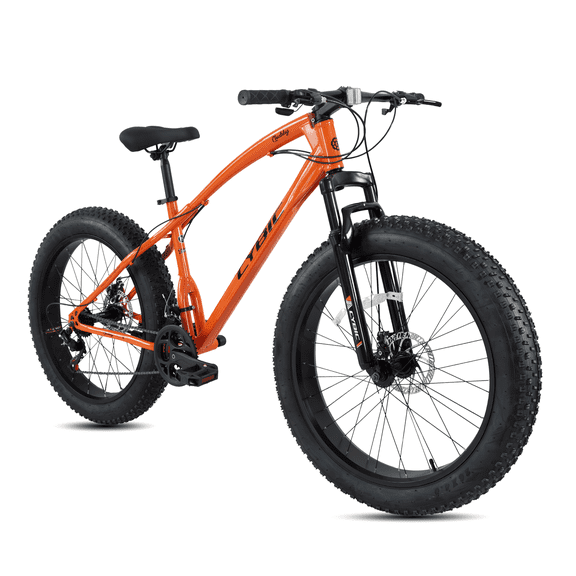 CYBIC Fat Tire Mountain Bike 24 /26 inch Wheels, 7/21 Speeds, with High Carbon Steel Frame, Double Disc Brake Fat Tire Bike