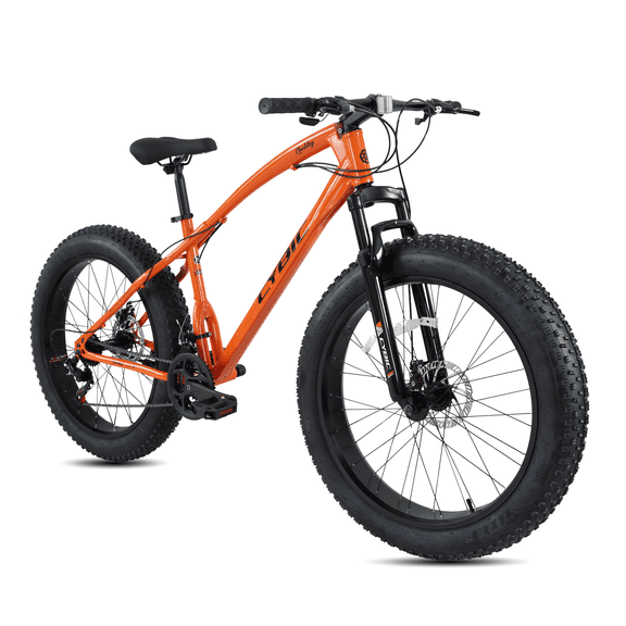 CYBIC Fat Tire Mountain Bike 26 inch , 21 Speeds Adult Bicycle with High Carbon Steel Frame,  Front Suspension and Disc Brakes Fat Bike