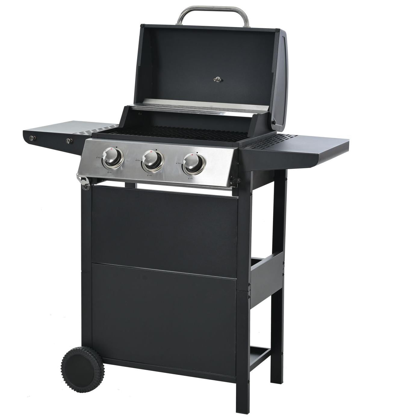 CYBORIS Outdoor BBQ Propane Gas Grill 3 Burner for Barbecue Cooking, Stainless Steel with Lid