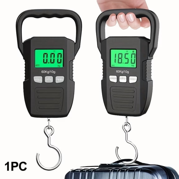 CYCG Digital Hanging Scale 132lb 60kg with Backlit LCD Display Large Hook Tare Function Portable for Luggage Fishing Postal kg lb Stainless Steel Plastic