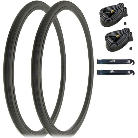CYCLEZ 26" x 1 3/8 Bicycle Tire Kit Classic Style Solid Black Color, Includes 2X Inner Tubes and 2X Premium Tire Lever Tools Replacement Kit for Road or Touring Bicycles