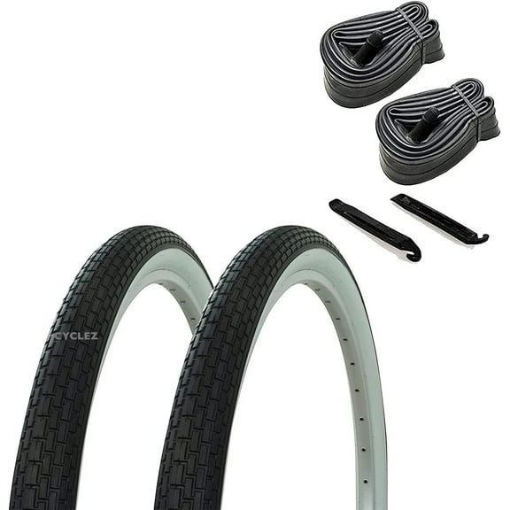 CYCLEZ One Pair 20" x 1.75 Brick or Grooved White Wall Tires Includes 2-20" Tubes and 2- Tire Lever Tools for 20inch BMX or Lowrider Bicycles Replacement Kit