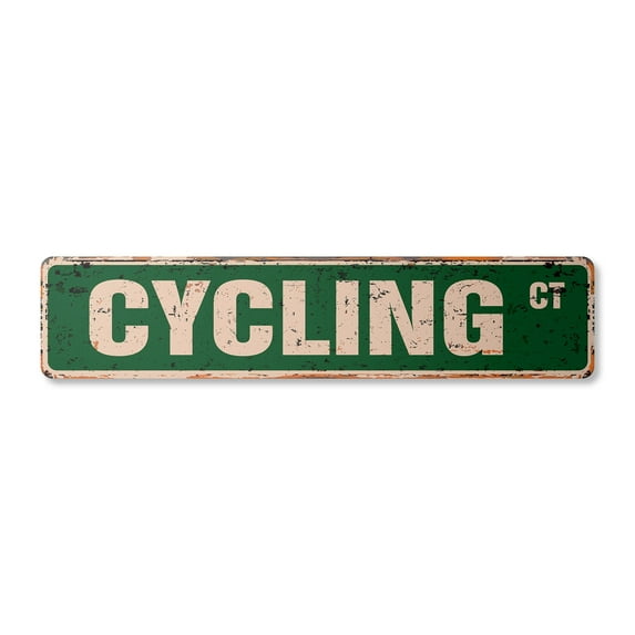 CYCLING Vintage Plastic Street Sign Childrens Name Room Sign | Indoor/Outdoor |  36" Wide
