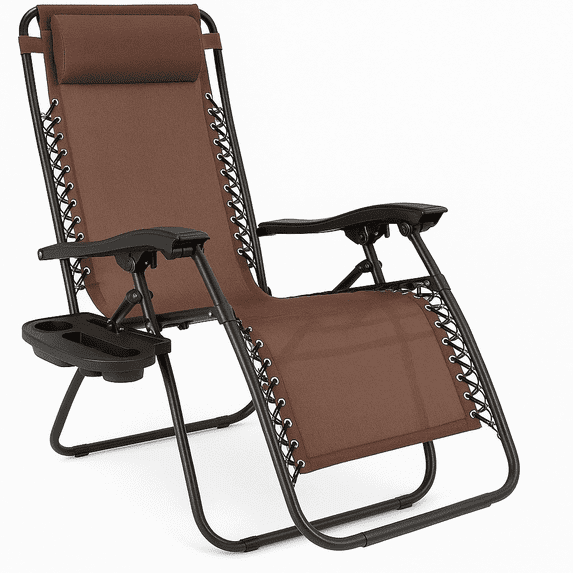 CYCLONE SOUND Adjustable Patio Zero Gravity Chair with Pillows and Cup Tray - Brown