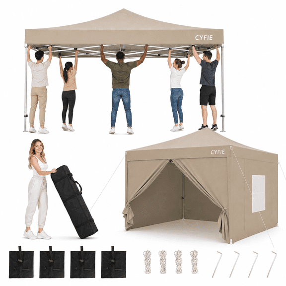 CYFIE 10'x10' Heavy Duty Instant Pop-up Canopy UV-proof Tent Shade Shelter for Outdoor Backyard
