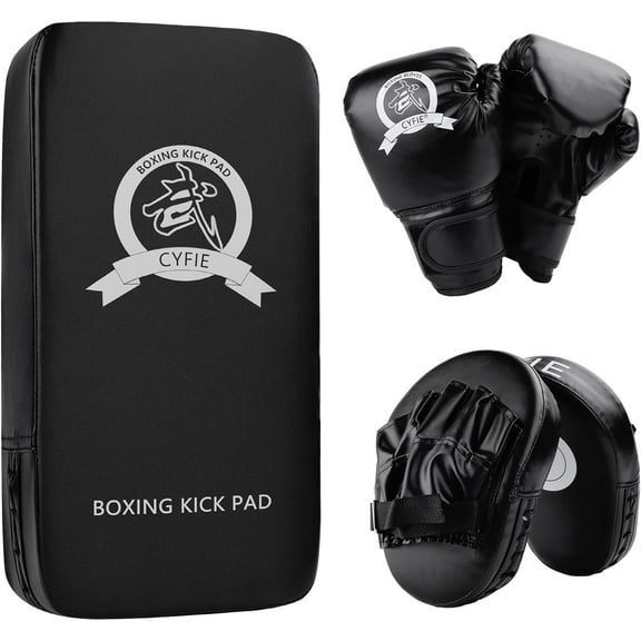 CYFIE 3-in-1 Boxing Equipment Punching Gloves Mitts Kick Pack Set for Kids Karate Mitts Pad for Beginners Arm Pad for Youth Child Boxing Gloves for Muay Thai, Taekwondo, MMA Training