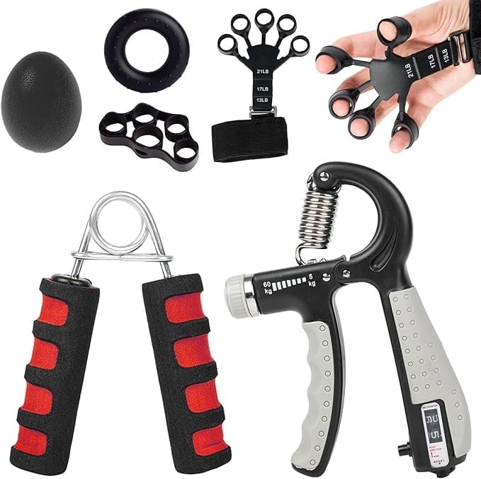 CYFIE Grip Strength Trainer Kit 6 Pack, Adjustable Hand Gripper Strengthener, Forearm Strengthener, Forearm Exerciser, Finger Strengthener, Stress Ball and Grip Ring for Workout Recovery & Musicians