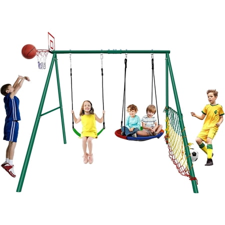 CYFIE Kids Swing Set for Outdoor Backyard Playset with Saucer, Metal Swing Set