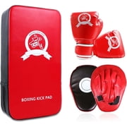 CYFIE 3-in-1 Boxing Stuff with Boxing Gloves & Taekwondo Kick Pad, Punching Mitts for Adult Youth, MMA Karate Muay Thai Training,Red