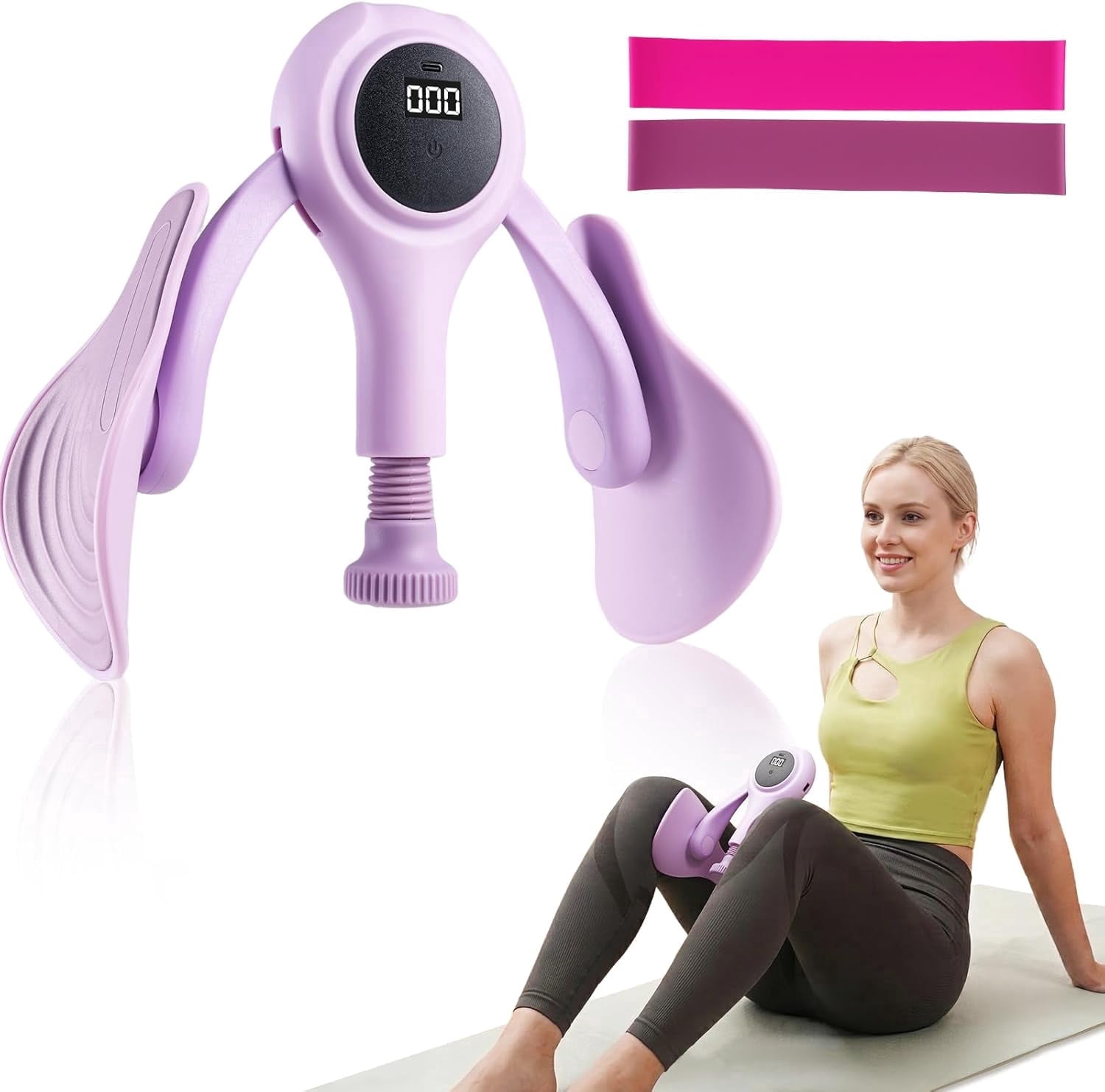 CYFIE Thigh Hip Trainer, Kegel Excerciser for Inner Thigh & Hip Strengthener 35LB with 50LB Resistance Bands (2 PCS), Pelvic Floor Recovery & Body Toning for Home Gym