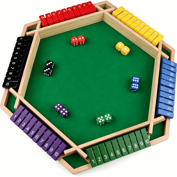 CYFW 1-6 Players Shut the Box Dice Game,10 Numbers Traditional Wooden Pub Bar Board Game for Classroom,Party,Or Pub