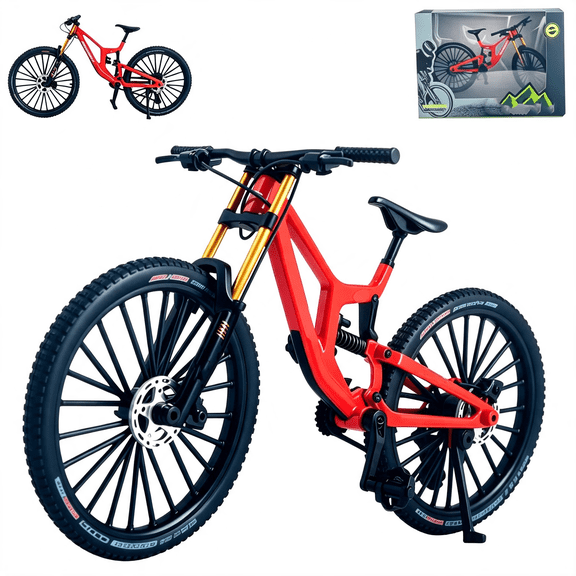 CYFW 1:8 Scale Mountain Bike Toy Die-Cast Mini Finger Bicycle Model Desktop Decoration Alloy Bike Action Figurine Toy for Cake Topper Crafts, Realistic Finger Bike (Red)