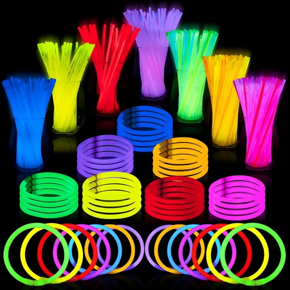 CYFW 100 Pcs 8" Glow sticks Bulk Party Favors Pack, Neon Glow in the Dark Party Supplies, Light Up Necklaces and Bracelets with Connectors, Easter, Football, Birthday Decorations
