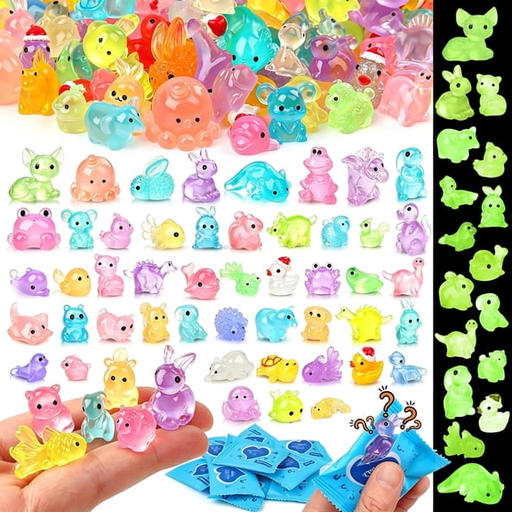 CYFW 100Pcs Mystery Bag Mini Resin Animals Luminous for Crafts Decor Mini Resin Ocean Animals Miniature Ornaments for Micro Landscape Garden Aquarium Dollhouse Party Favors Surprise Gifts