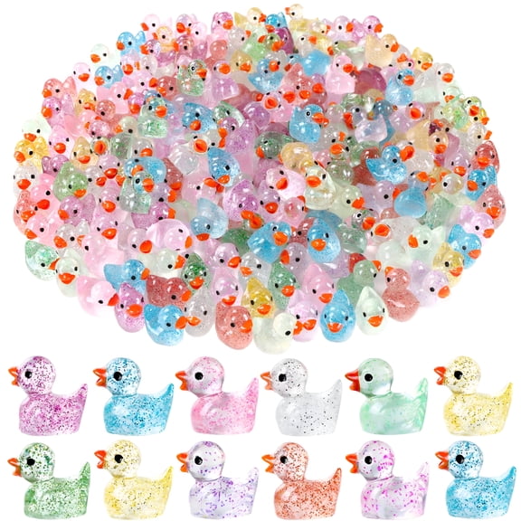 CYFW 100pcs Mini Glitter Ducks Colorful Tiny Small Little Resin Ducks to Hide Plastic Animal Figures for for Dollhouse Micro Dollhouse Landscape Aquarium Decorations