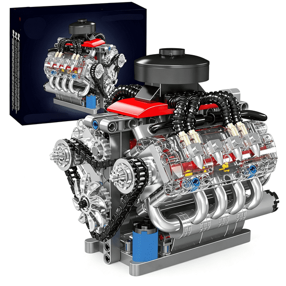 CYFW 10171 V8 Engine Model Kit That Works,8 Cylinder Car Engine with Motor,Building Blocks Collectibles for Adults,Stem Build Set Engine Model Kit(487 Pieces)