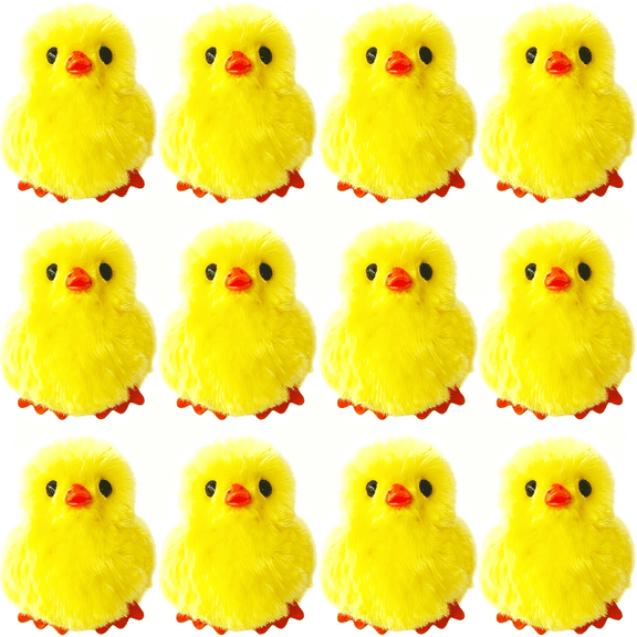 CYFW 12 Pcs Easter Fluffy Chicks,3.4" Yellow Soft Plush Chicks Figurines,Mini Furry Chicks for Home Easter Basket Stuffers Party Favors Decors Adorable Cuddly Spring Decor Chick
