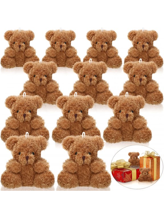 12 Pcs Mini Plush Bear Bulk 4 Inch Stuffed Bears Soft Tiny Animal Doll DIY Keychains Gifts for Women Day Baby Shower Party Favors(Brown)