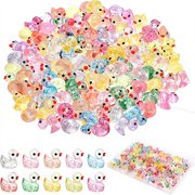 CYFW 120Pcs Mini Resin Ducks Glitter Duck Tiny Rubber Ducks to Hide Small Duck Animals for Dollhouse Micro Garden Landscape Aquarium Decorations Party Favors Fillers