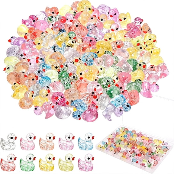 CYFW 120Pcs Mini Resin Ducks Glitter Duck Tiny Rubber Ducks to Hide Small Duck Animals for Dollhouse Micro Garden Landscape Aquarium Decorations Party Favors Fillers
