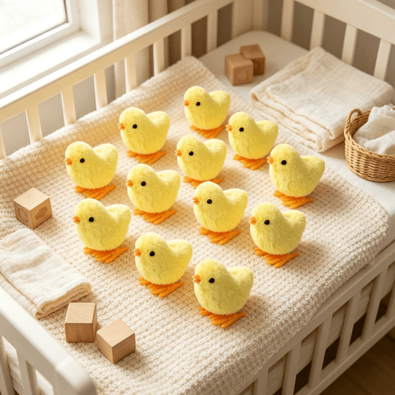 CYFW 12Pcs Wind Up Toys for Easter Chicken Party Favors,Wind-Up Jumping Cute Chicken Plush Chicks Toy for Kids Goodie Bags Treasure Chest Easter Egg Fillers Birthday Party Favors Gifts
