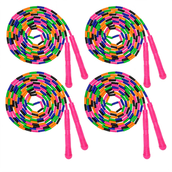 CYFW 16 Ft Long Jump Rope(4 Pack),Double Dutch Jump Ropes Soft Beaded Skipping for Kids Adults Plastic Segmented Long Enough for 4-5 Jumpers Double Dutch Jump Rope for Group Play