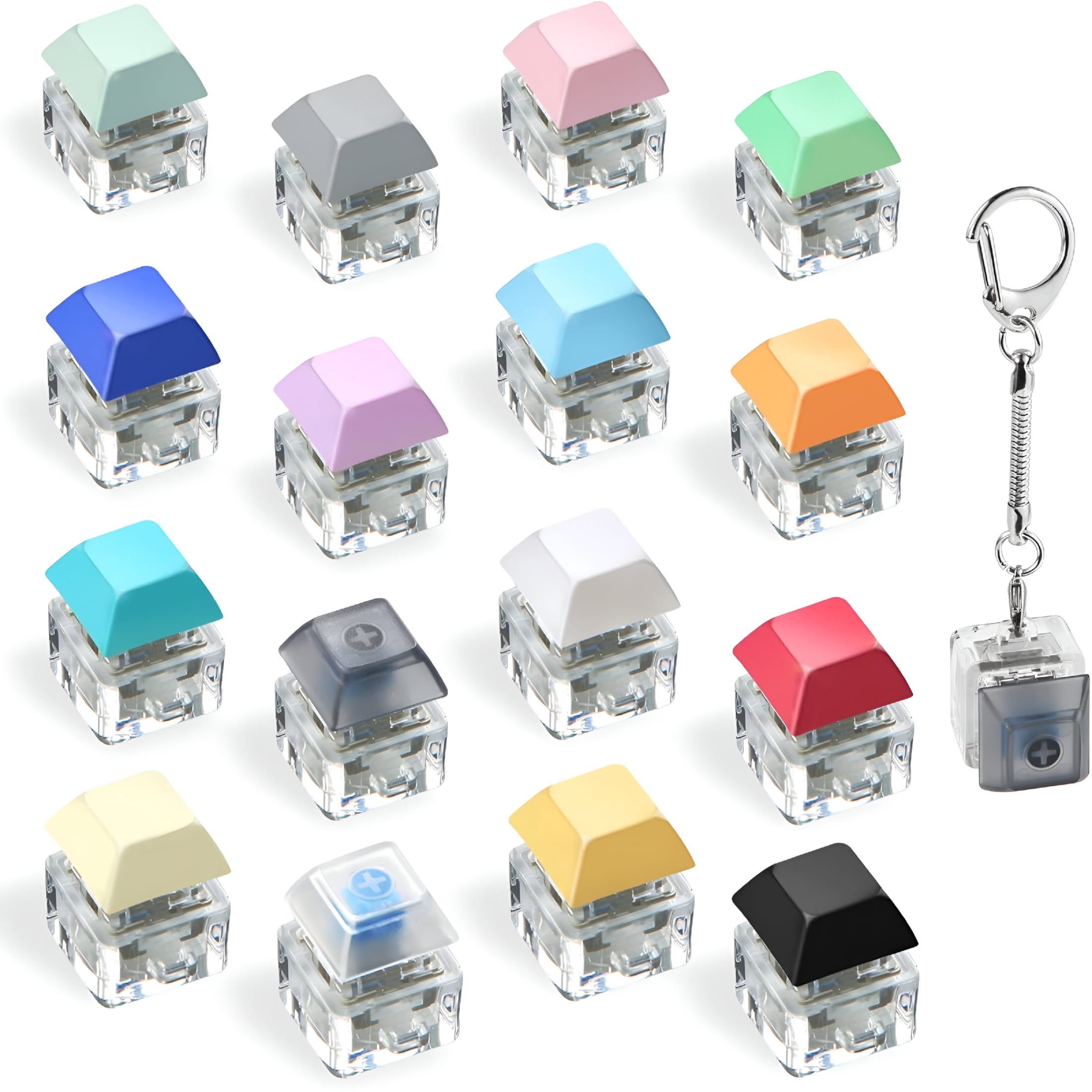 CYFW 16 Pack Fidget Keyboard Keychain Toys,Finger Keyboard Fidget Toy,Keycap Fidget Keychain for Diy Crafts,Party Supplies,16 Colors