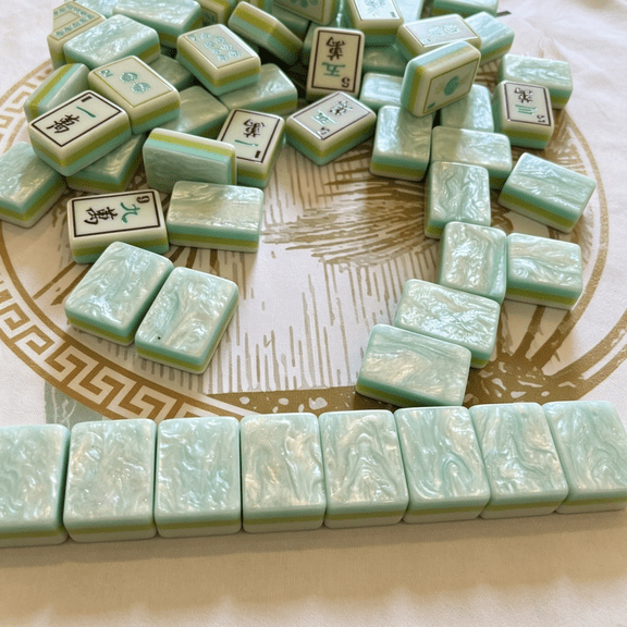 CYFW 160 Acrylic Engraved American Mahjong Tiles (1.2") | Pearl Green,Clear Engraving,Perfect for Home,Travel & Game Night,Complete American Mahjong Tile Set