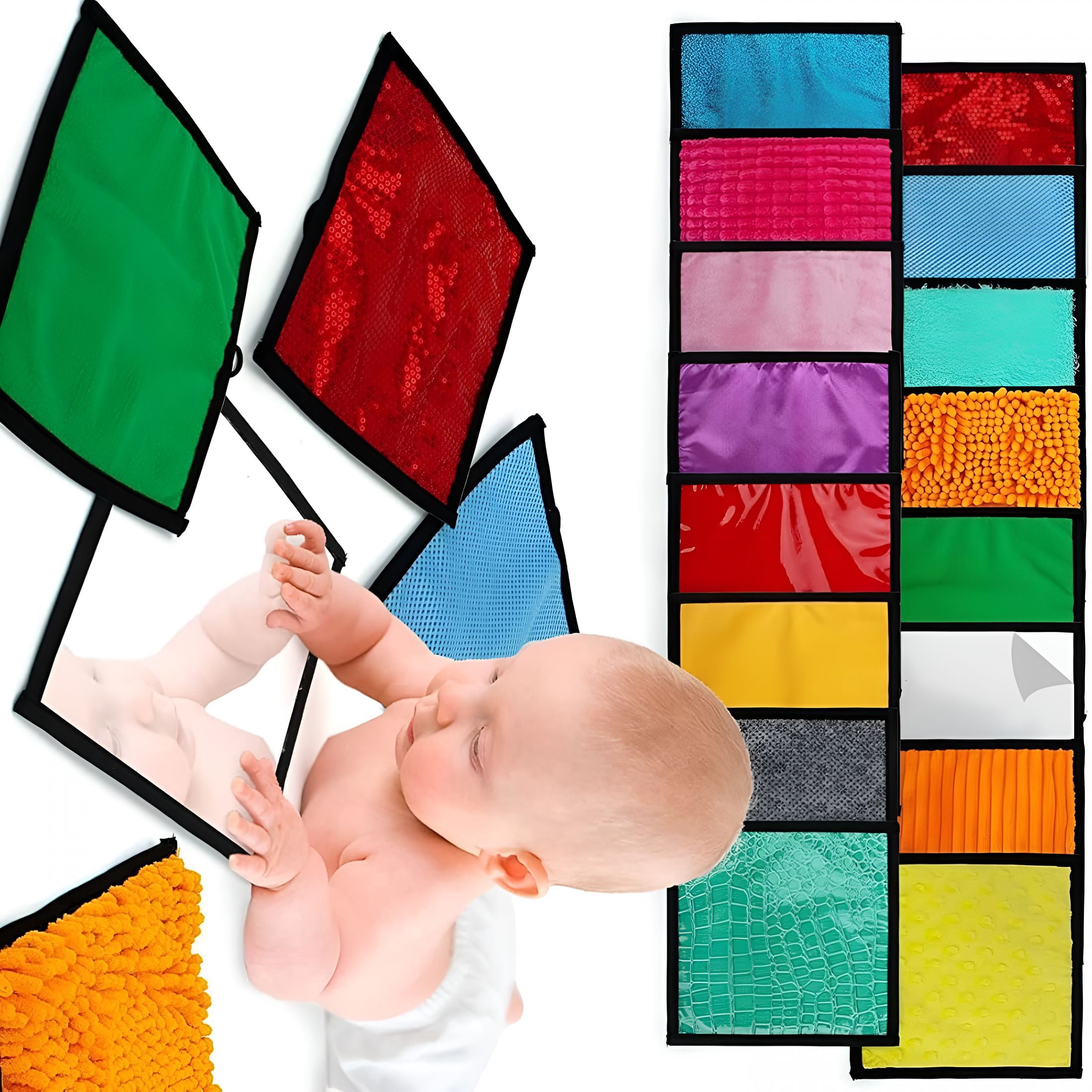 CYFW 16Pcs Multi Texture Sensory Play Mat for Soft Machine Washable Activity Pad Early Development Haptic Exploration Portable Development Pad