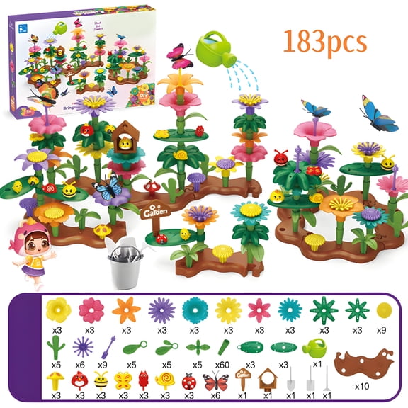 CYFW 183Pcs Flower Garden Building Toys for Girls Boys 3 4 5 6 7 Year Old, Preschool Garden Play Set As Educational Stem Toys for Kids, Building Stem Toys for Kids Toddlers Ages 3-5, For Gift