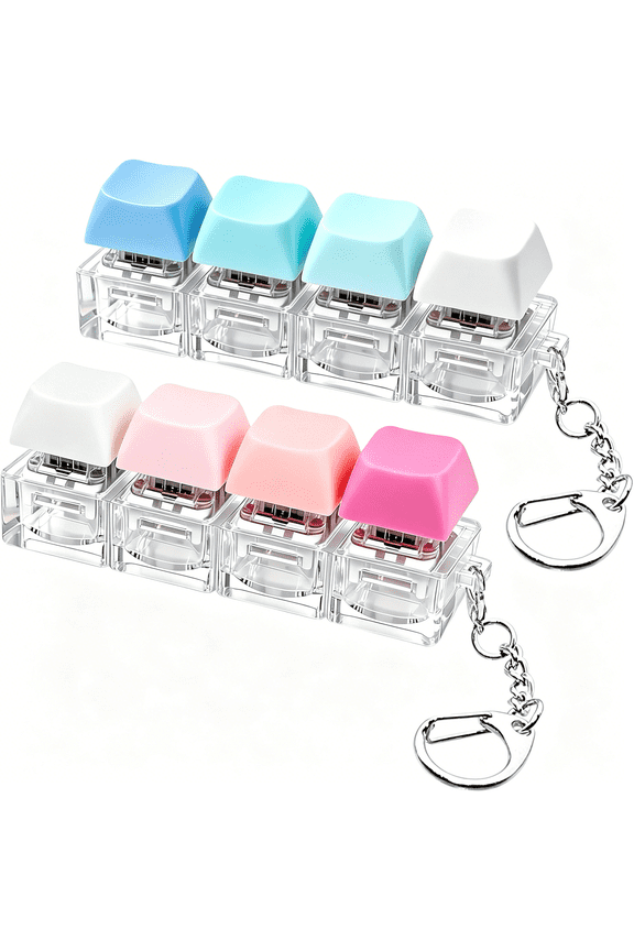2 PCS Keyboard Fidget Toy, Keyboard Fidget Keychain 4-in-1 Keyboard Decompression Button Finger Clicker Toys, Button Stress Relief Fidget (Blue Pink)