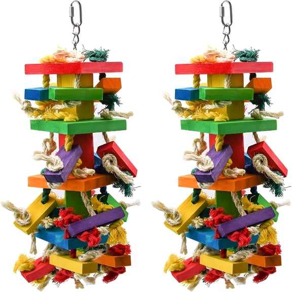 CYFW 2 Pack Large Parrot Toy,20In Bird Parrot Toy,Multicolored Natural Wooden Bird Chewing Toys for Large Macaws,African Grey and a Variety