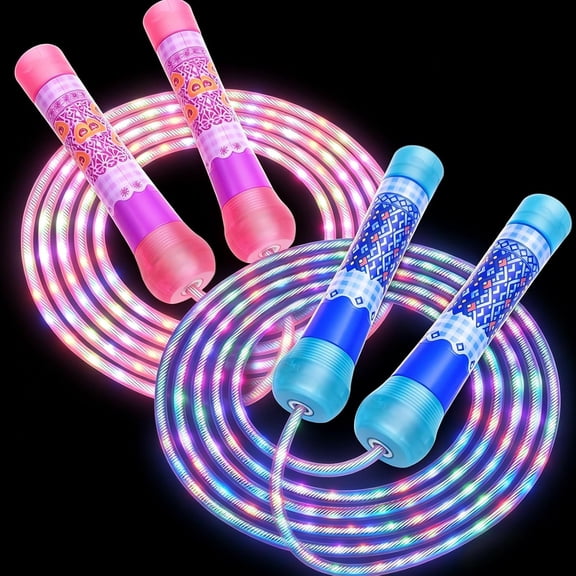 CYFW 2 Pack Led Jump Rope for Kids Colorful Skipping Rope Light Up Ropes for Girls Boys Fitness Exercise & Lights Dancing & Night Party Favors Led Jump Rope for Night Play