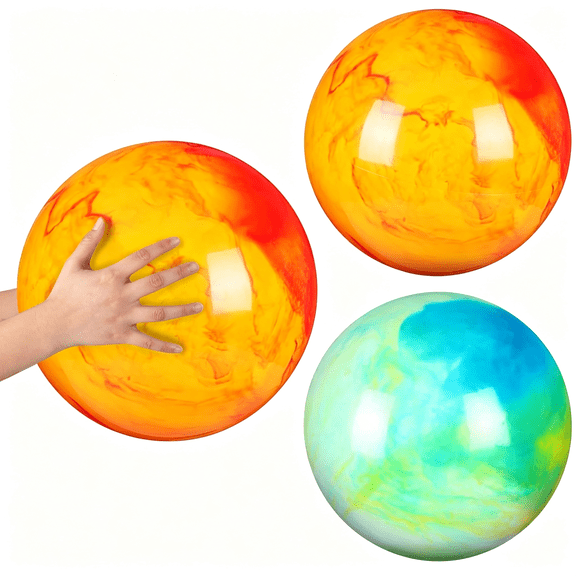 CYFW 2 Pcs 15 Inch Marbleized Bouncy Balls Large Inflatable Rubber Sensory Ball for Playground Outdoor Water,Durable Big Bouncy Balls (Green and Yellow)