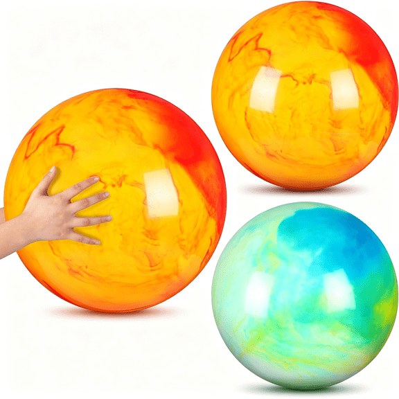 CYFW 2 Pcs 18 Inch Marbleized Bouncy Balls Large Inflatable Rubber Sensory Ball for Playground Outdoor Water, Fun Big Bouncy Balls for Kids (Green and Yellow)