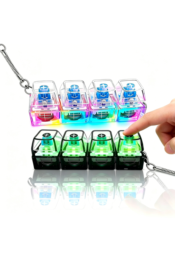 2 Pcs Keyboard Fidget Toy,Slow Rising Squeeze Toy,Clicker Fidget Keychain with Led Lights,4 in 1 Decompression Keyboard Button Clicker Stress Relief Balls