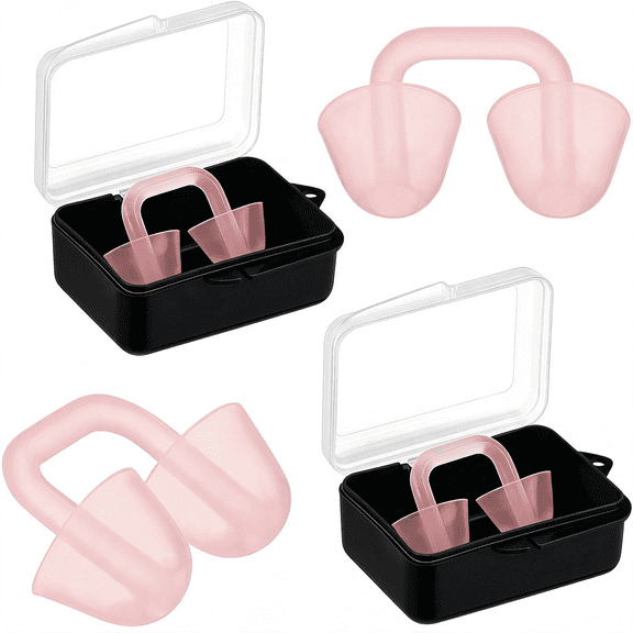 CYFW 2 Sets Swimming Nose Plugs for Adults Men Women, Silicone Clear Nose Clip with Plastic Storage Case, Waterproof Nostril Plug Swimming Protectors for Swim Diving Water Sports (Pink)