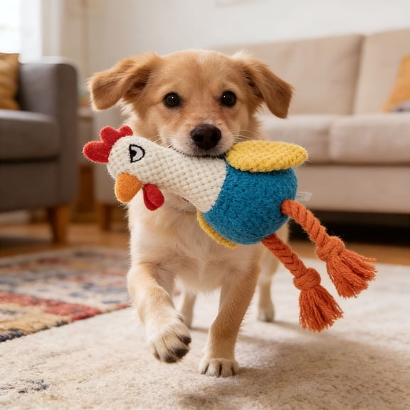 CYFW 2 in 1 Plush Chicken Dog Toy with Rubber Squeaker,Interactive Rope Legs for Small And Medium Dogs,Multicolor Tug And Fetch Chew Rooster Toy