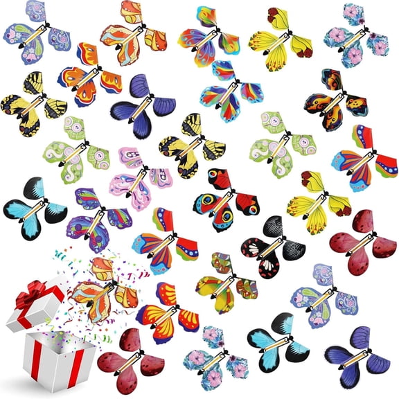 CYFW 20 Pcs Wind Up Toys,Magic Flying Butterflies for Explosion Box,Colorful Paper Flying Toys,Butterfly Party Favors,Greeting Cards