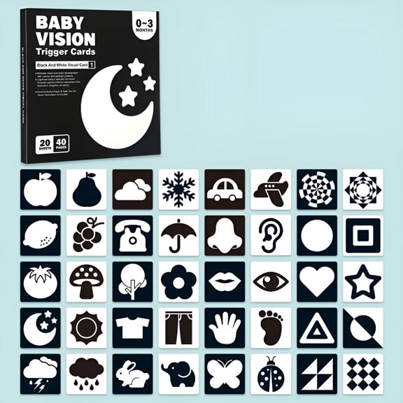 CYFW 2026 New 1 Box Baby Black White Cards Infants High Contrast Flash Card 0-3 Months Newborns Visual Stimulation Brain Sensory Development Paper Card Toy