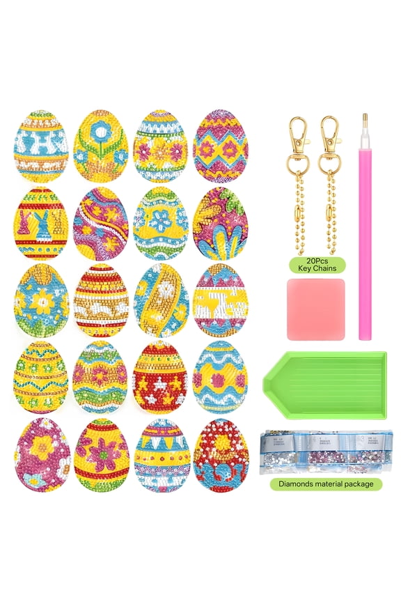 20Pcs Easter Eggs Diamond Art Keychain Charms,Easter Diamond Art,DIY Handmade Keychain Diamond Art Kit,Fun & Cute Easter Decorations for Home