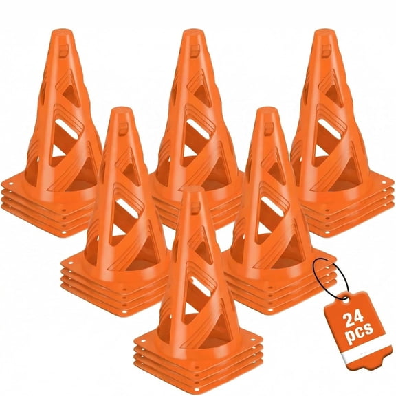 CYFW 24 Pack Soccer Cones, 9 Inch Agility Cones for Soccer, Football, Basketball, Cones for Sports Training, Speed & Agility Drills, Field Marking Equipment